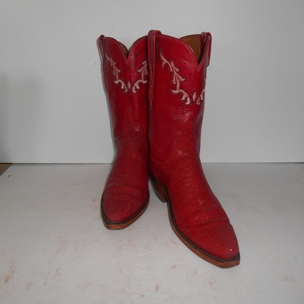 7 B Lucchese 1883 Red Stingray, Snip Toe, Leather Sole Boots Woman's